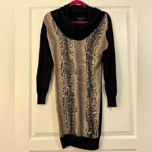 BCBG Black & Tan Snakeskin Long Sleeve Dress